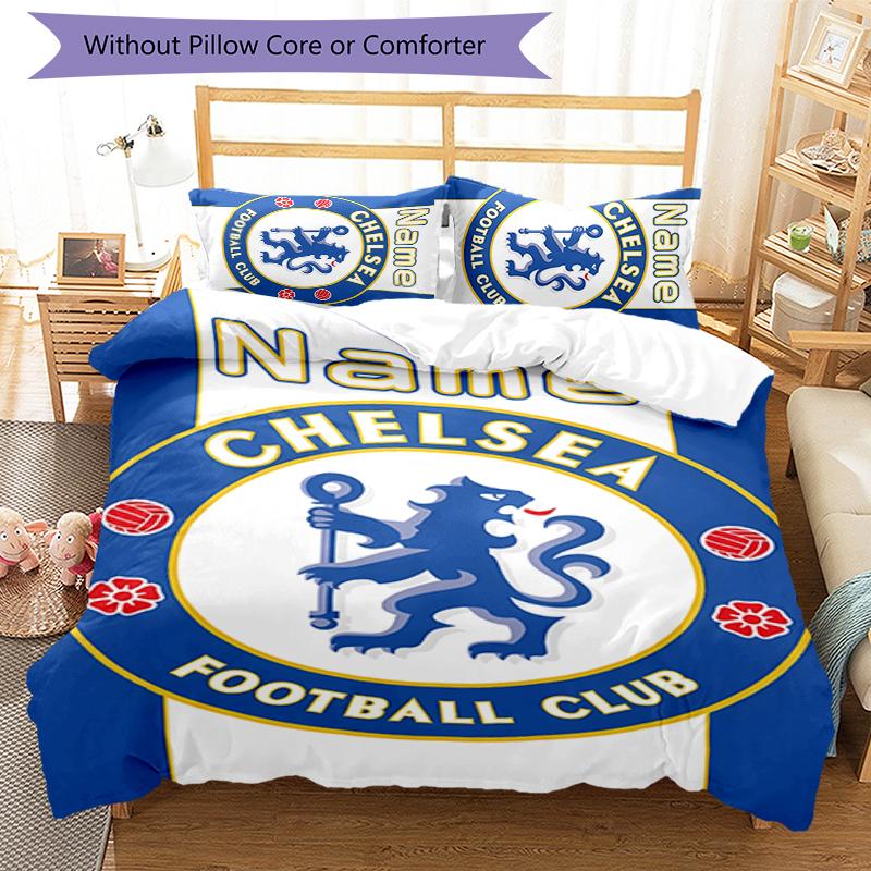 3pcs Custom Name Chelsea F.C Bedding Set Duvet Cover Closure Includes 1 Duvet Cover & 2 Pillowcases for All Seasons Bedroom Decor