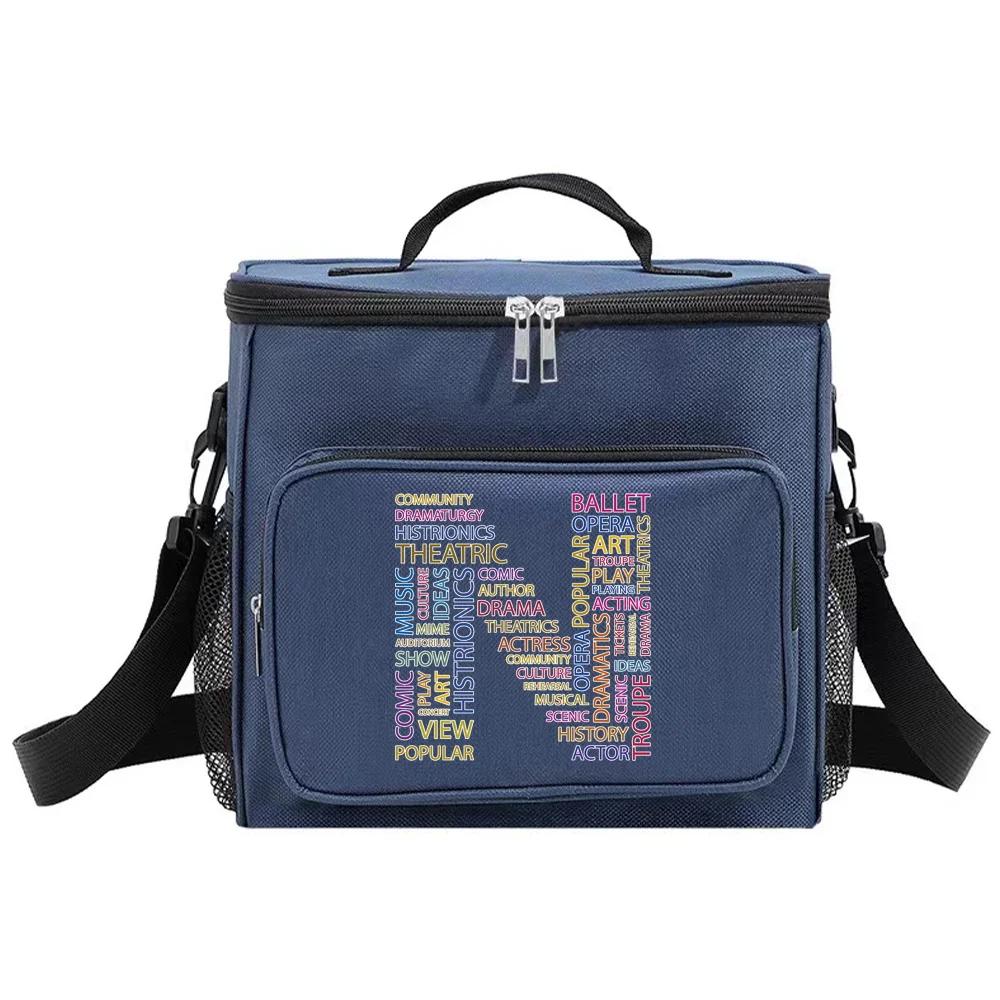 Insulated Bags Portable Shoulder Lunch Bag Waterproof Cooler Box Thermal Organizer Handbag for Men and Women Text Letter Pattern