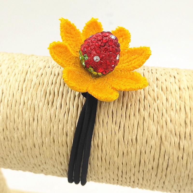 Sunflower Rhinestone Strawberry Hair Tie Elastic Band Leather