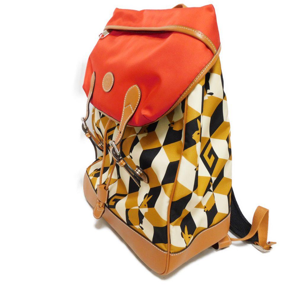 Used 9539 Raibit Nylon Daypack 696013 7927 G Logo Rabbit Red Interlocking G Brown Men's from Japan AUTHENTIC