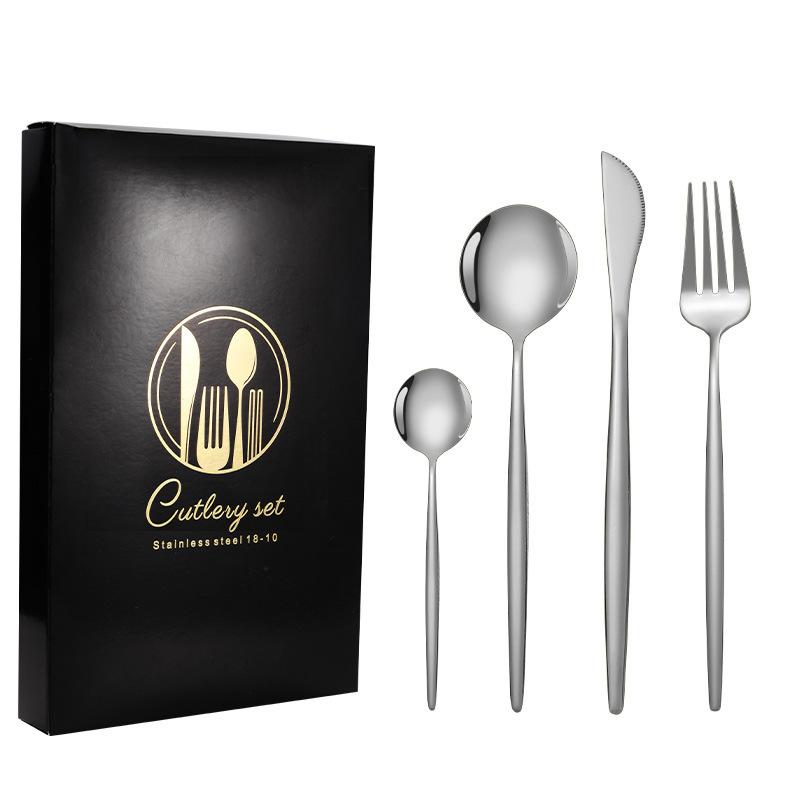 Stainless Steel Portuguese Western Food Knife and Fork Set 24-piece Set Steak Knife, Fork and Spoon Dessert Spoon Set 4PCS