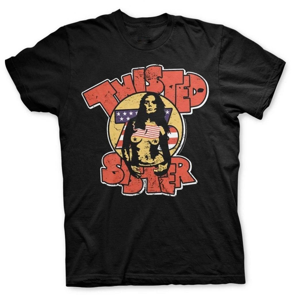 Twisted Sister Topless 76 Vintage Heavy Cotton Black Unisex Rock T-Shirt S разноцветный