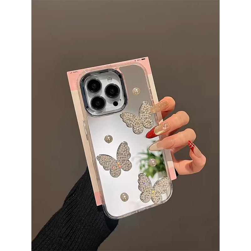 Electroplated Mirror Three-Dimensional Pearl Butterfly Phone Case Iphone 17 Is Suitable For Apple 16Promax Women'S 14 Personalities