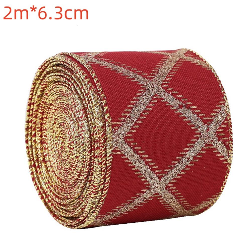 2M Red Green Christmas Ribbon Hot Stamped Linen Printed Christmas Polyester Ribbons New Years Home Decoration Bow Gift Packing