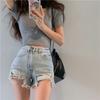 Irregular Ripped Edge Large Size Denim Shorts Women's Summer New Sexy High Waist and Thin A-shaped Hot Pants