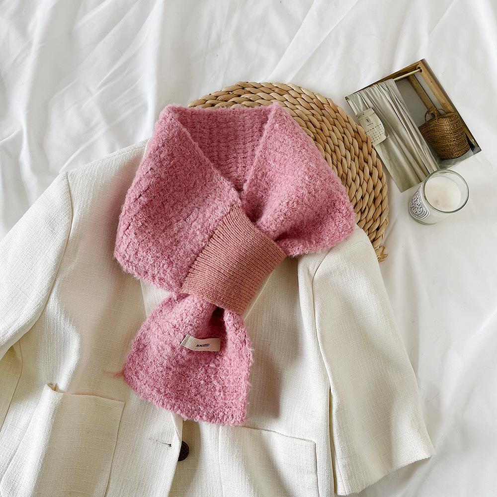 Winter knitted wool small ear scarf women's new high-end color simple relaxation with small scarf
