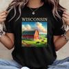 Vintage Wisconsin Farm Landscape T-and Kids Tshirt, Midwest Red Barn Tee and Countryside Souvenir