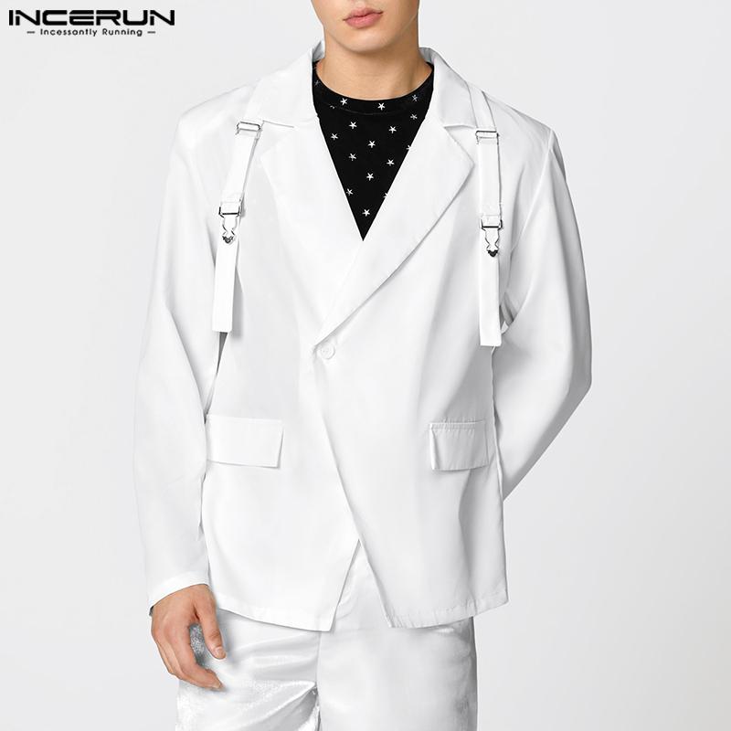 INCERUN Oversized Men Lapel Neck Long Sleeve Casual One Button Thin Blazer Coats