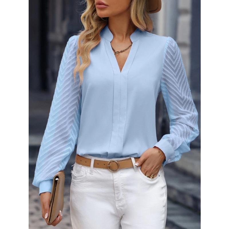 New Autumn Fashion Item: Women's Long-sleeved Solid-color Chiffon Shirt with Patchwork
