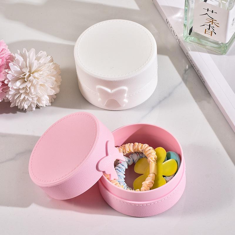 Round Plastic Jewelry Box with Bow - Single Layer Solid Color for Stud Earrings
