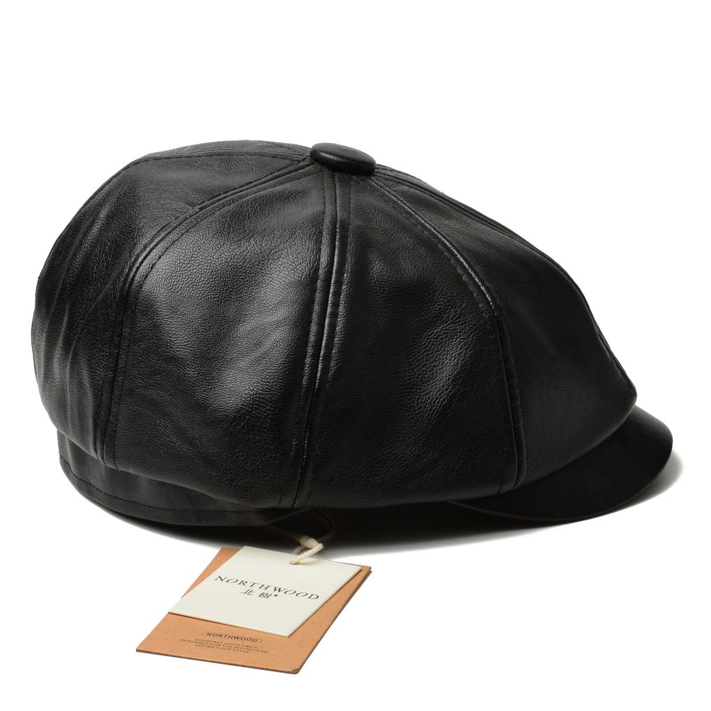 NORTHWOOD Luxury Synthetic PU Leather Beret Hat for Men Women 58cm Retro Eight-Point Cap for Outdoor Autumn Winter Wear