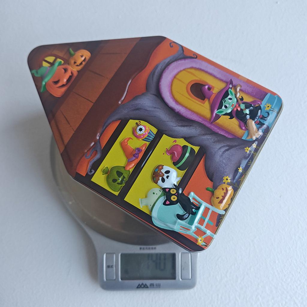 Halloween Themed House Shaped Tin Storage Box Desktop Organizer Container with Lid for Small Items and Office Supplies