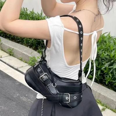 Ceintures vintage déco pour femmes, sacs à bandoulière de créateur, sac à aisselle punk, sac de moto de luxe en cuir PU pour dames