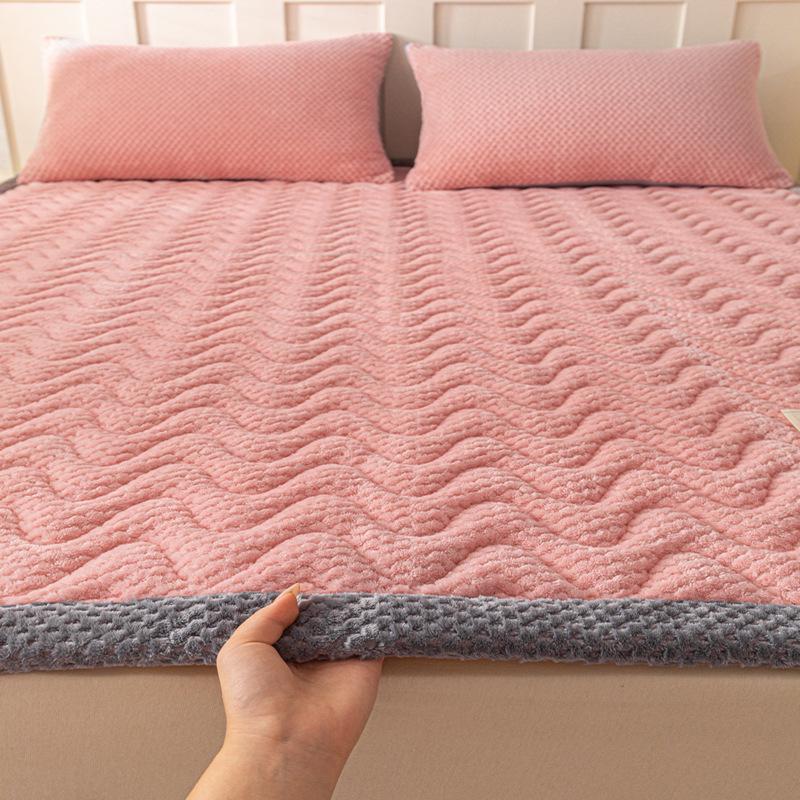 Thick Plush Winter Bed Pad - Solid Color, Warm Milk Velvet Mattress for Dormitory or Bedroom