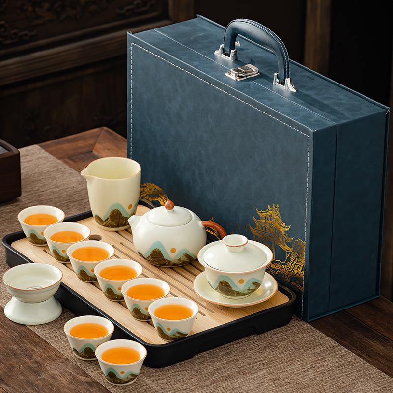 Light Luxury Tea Set Home Office High-end Tea Set Ru Kiln Guest Cup Premium Gift Box Business Gift