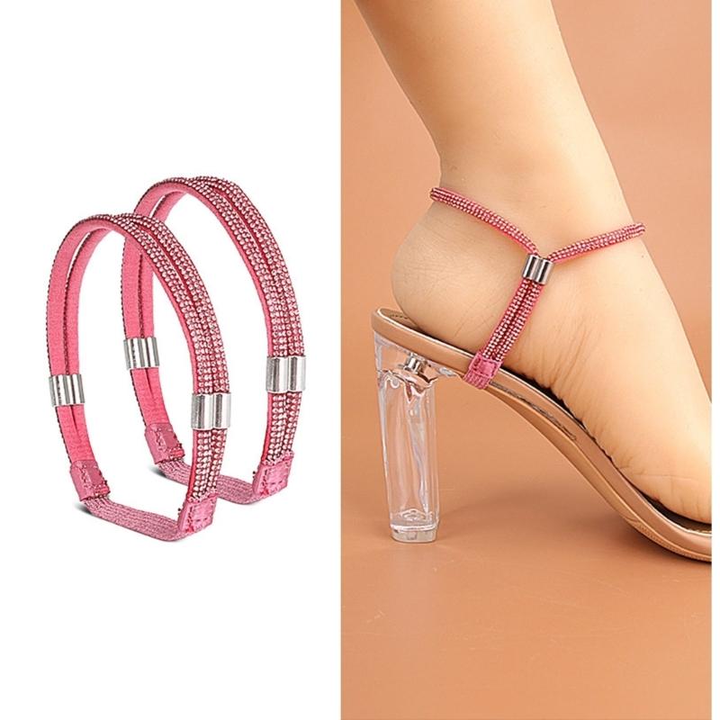 2Pcs Rhinestones High Heel Adjustable Shoe Belt for Women Antiskid Ankle Support Straps with Elastic Band Shoe Straps