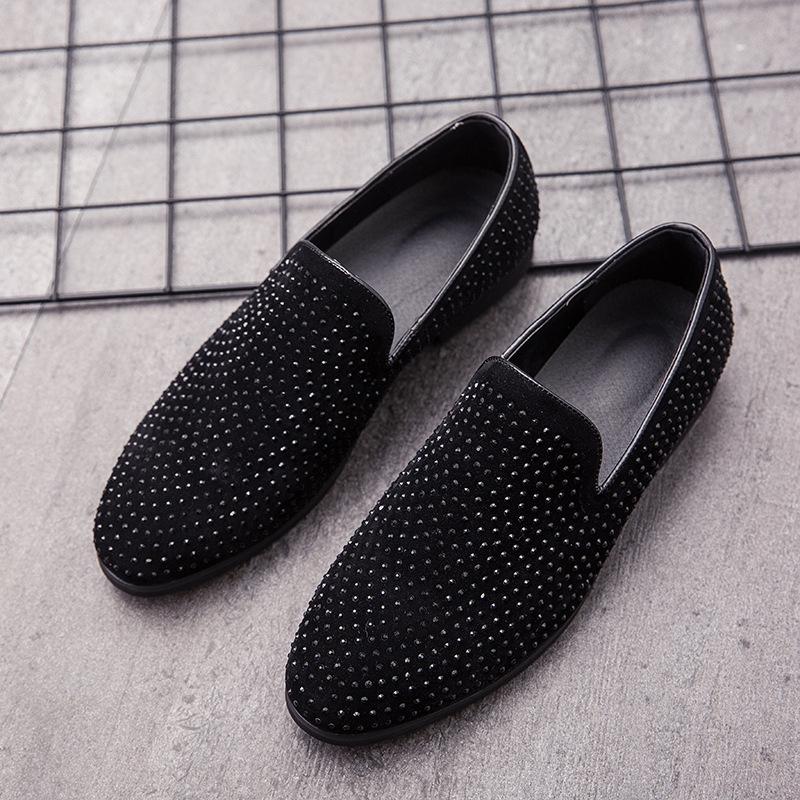 Men's shoes pointed leather shoes large size British style casual shoes rhinestone foot cover lazy shoes men