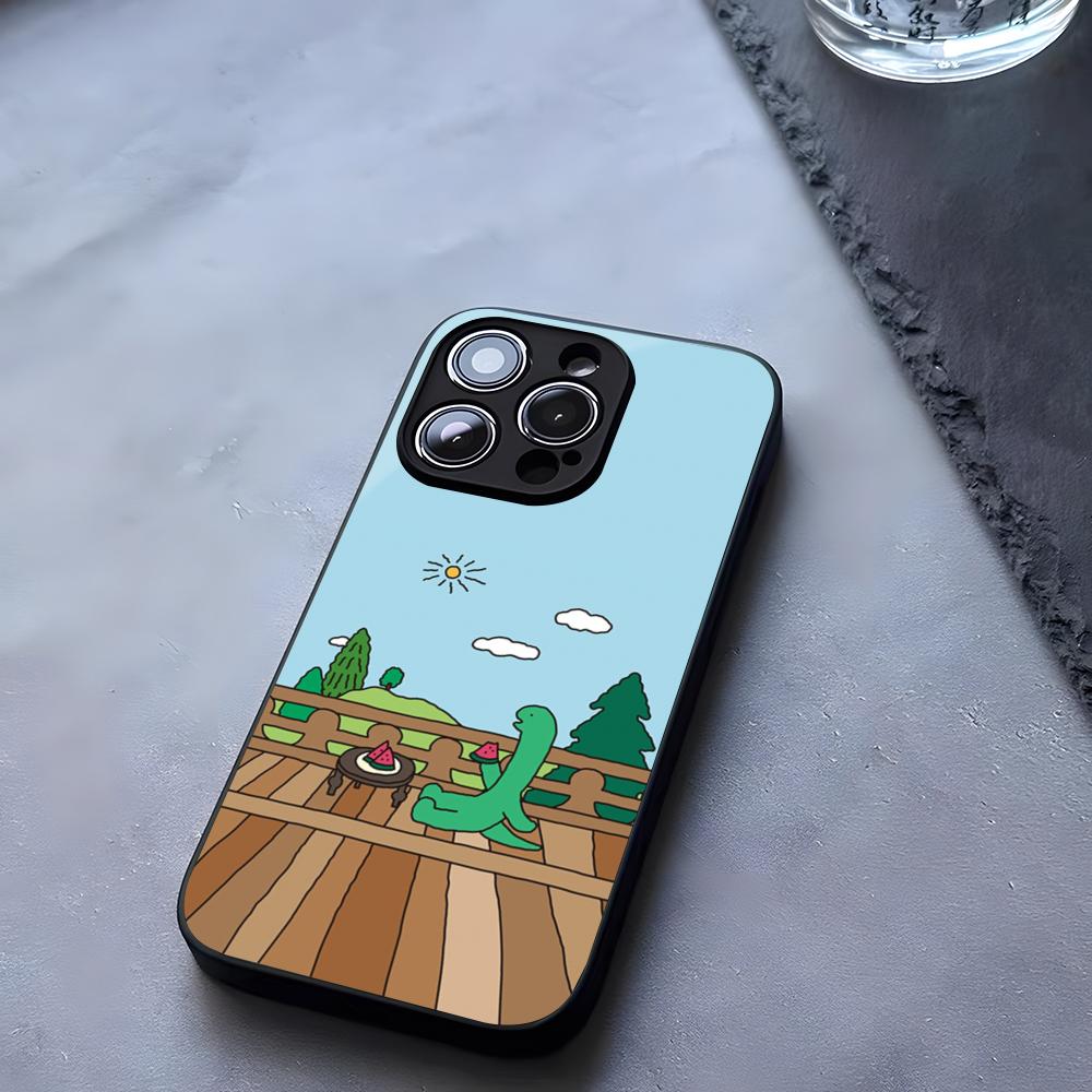 Dinosaur J-Joguman S-Studio Cute Phone Case Tempered Glass For IPhone 17 13 14 16 12 15 11 Pro Max Plus Mini X XR SE2020 Coque