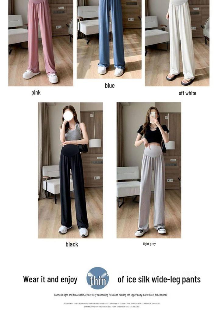 High Waist Wide Leg Ice Silk Maternity Pants for Spring and Summer Sun Protection