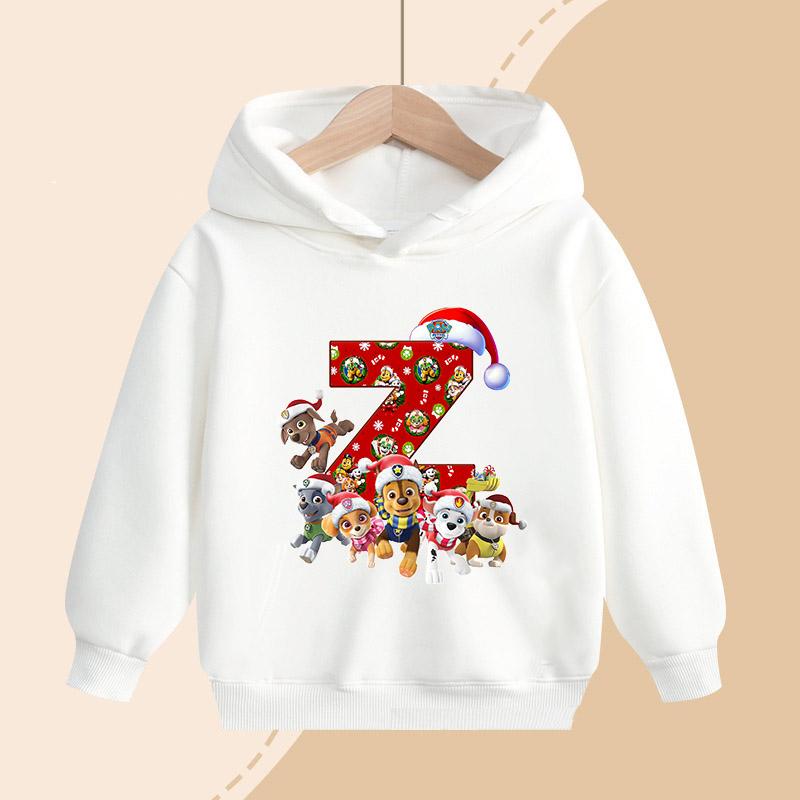 PAW Patrol Kids Hooded Sweatshirt Cartoon Christmas Letter Print Pullover Boys Girls Winter Casual Top Child Birthday Gifts