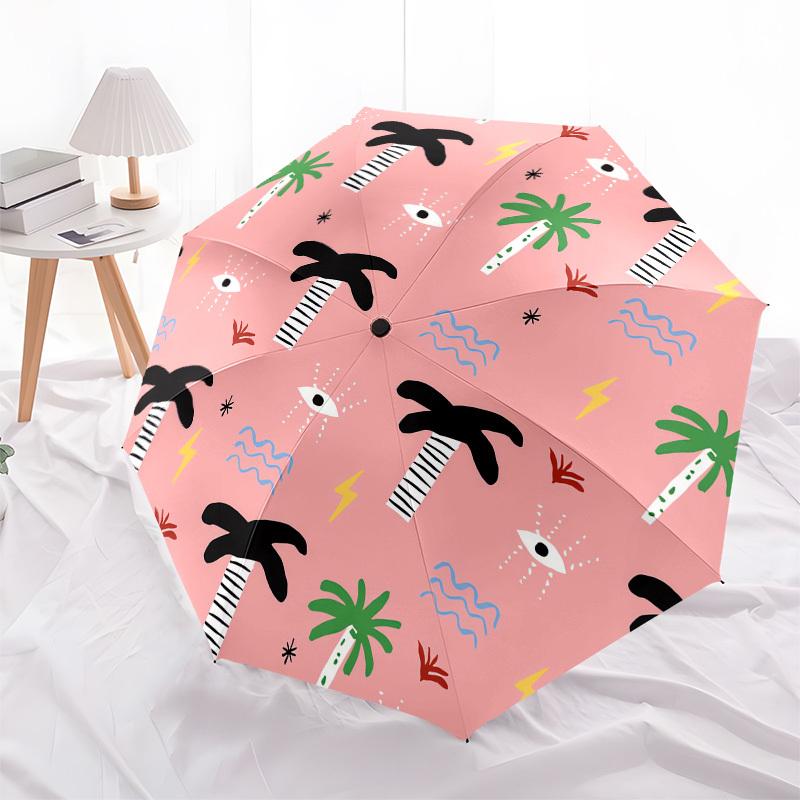 

1pc Palm Trees and Waves Pattern Umbrella with Plastic Handle,Suitable for All Seasons UmbrellaPT485