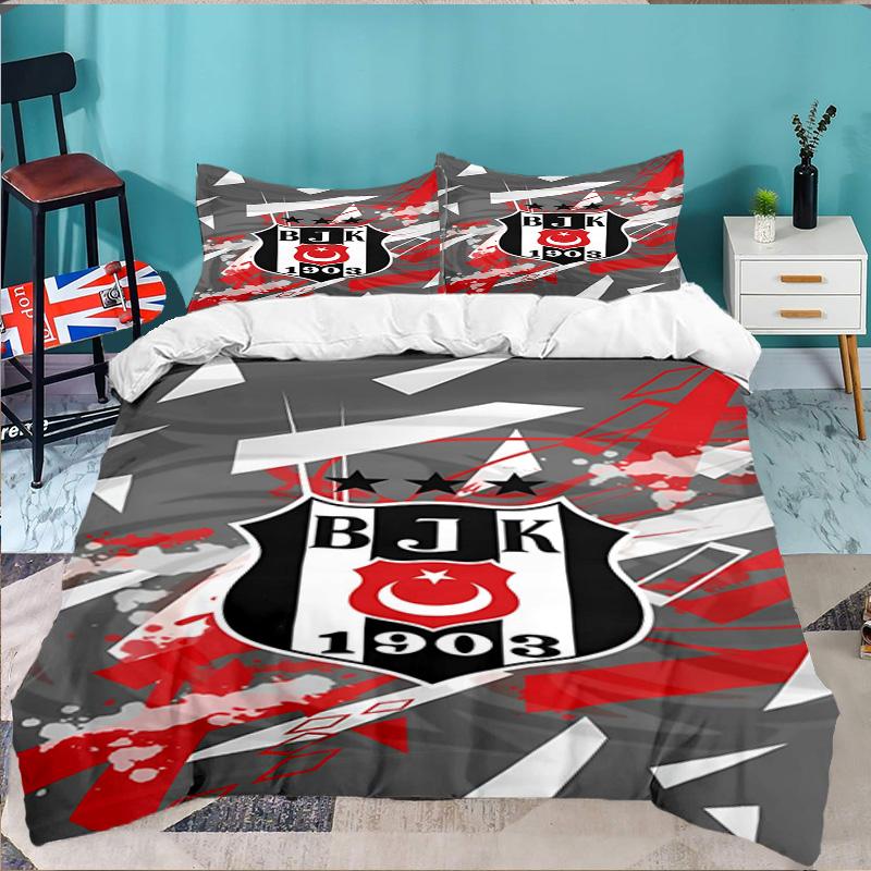 Besiktas Istanbul Voetbalclub 3-delige beddengoedset, Ideaal voor 1 dekbedovertrek en 2 kussenslopen, Perfect voor fan cadeau, Ideaal voor Slaapkamer, Studentenkamer