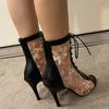 Fashion 2025 New Latin Dance Boots Women Black Satin and Mesh Salsa  Shoes Girls Ballroom    Sandals