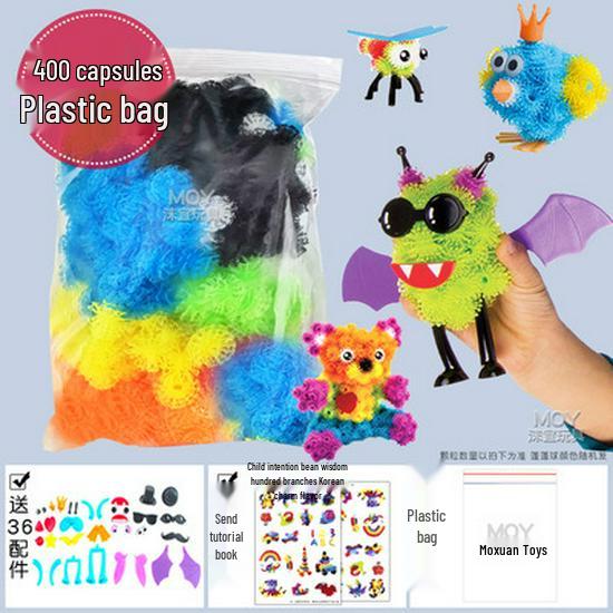 Fluffy Pom-Pom DIY Assembly Double Hook Squeeze Ball Educational Toy
