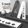 Elementary Students' 30cm Folding Ruler Set with Wavy Line, Simple Black Design for Girls