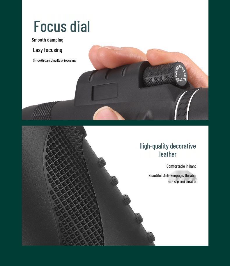 80x100 HD Monocular Telescope with High Magnification, Low-Light Night Vision, Phone Connectivity for Photography, Portable for Bird Watching