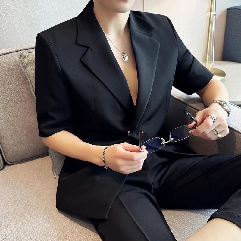 

Men s White Half Sleeve Suit 2-Piece Set Slim Fit Blazer + Trousers Casual Business Outfit XXXL чорний