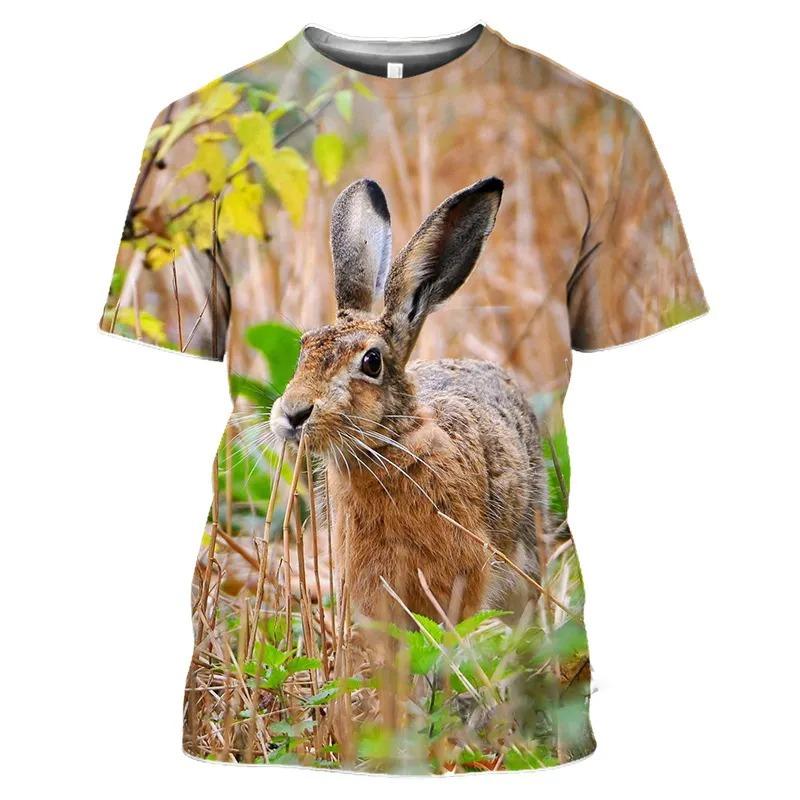 Hot Hunting Crazy Animal Large Silhouette T-shirt Men's Fitness Top 3D HD Printed Rabbit Hip Hop Graphic Short Sleeve Clothing