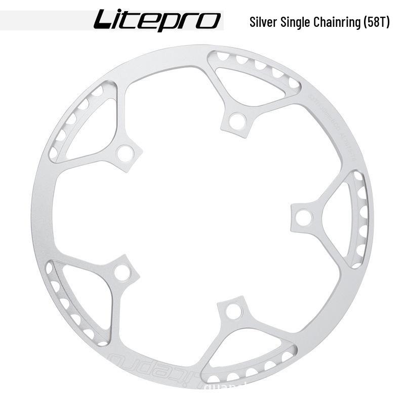 Litepro Folding Bike Crankset with Round Chainrings: 45T, 47T, 53T, 56T, 58T - Square Hole Design