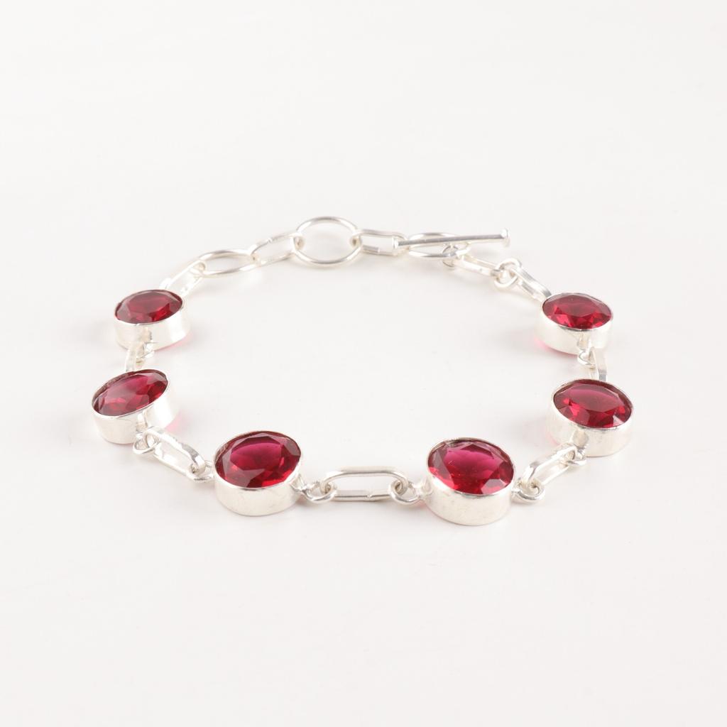Różowy Rubelit Kamień Szlachetny Srebro Próby 925 Ręcznie Robiona Biżuteria Okrągły Kamień Bransoletka RB-14-15