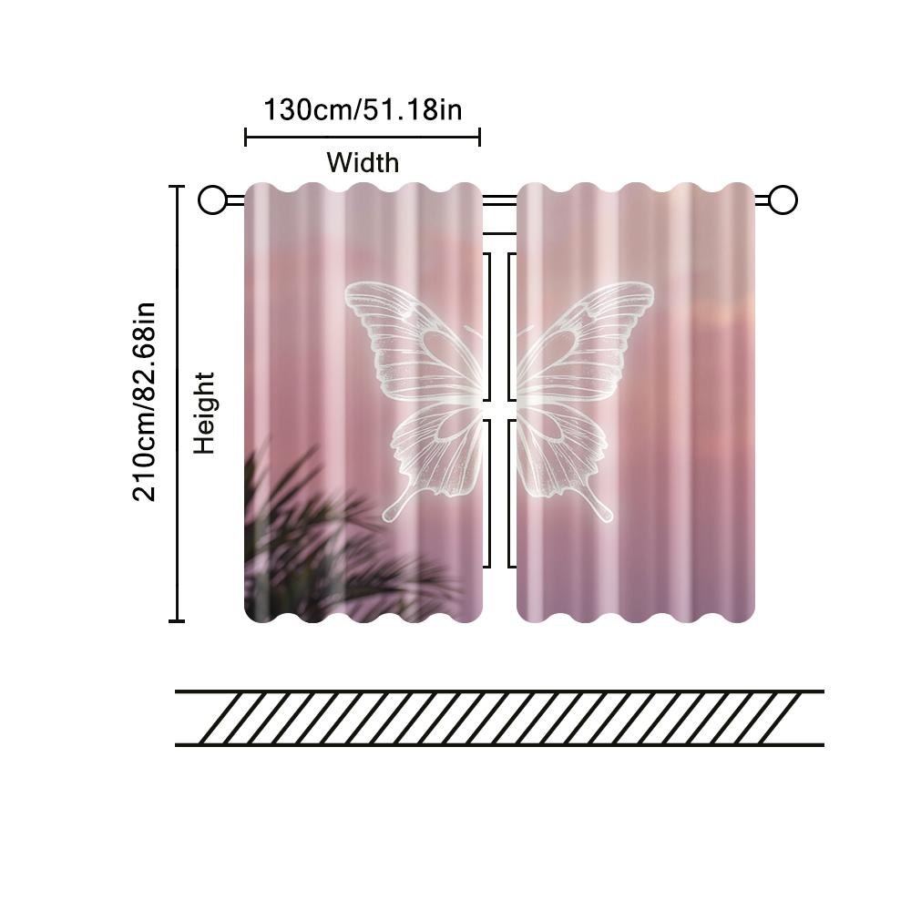 Filtering Curtains Excluding Rods Non Movable Without Batteries Pink Butterfly Lovely Use Bedrooms Living Curtain Set Of 2 Made Polyester Washable