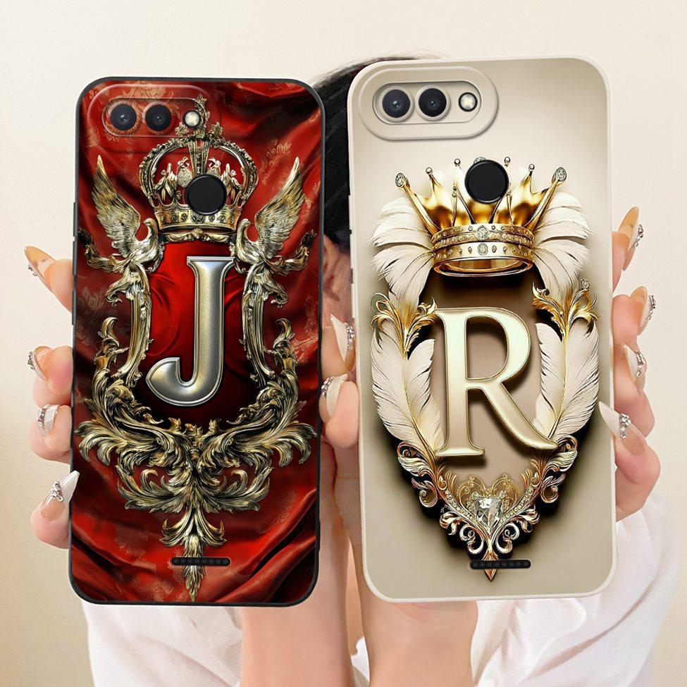 Cover For Redmi 6 Case Luxury A-Z Letters Fashion Crown 2D Painted Silicone Phone Casing M1804C3DG M1804C3DH M1804C3DI