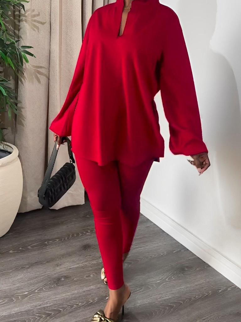 Knitted Set Trousers New Solid Color Multi-Color Pleated V-Neck Top Skinny Pants Fashion Temperament Two-Piece Outfit