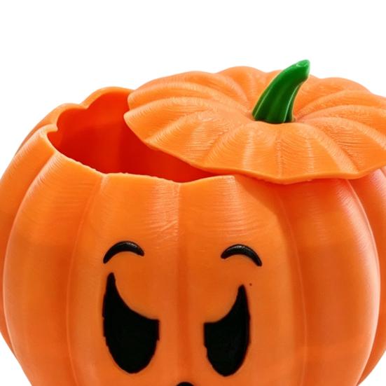 Spooky Holiday Desk Accessories 3D Printed Devil Pumpkin Storage Box with Lid, Funny Ghost Face Decorative Lid Halloween Decoration, Desktop Organizer