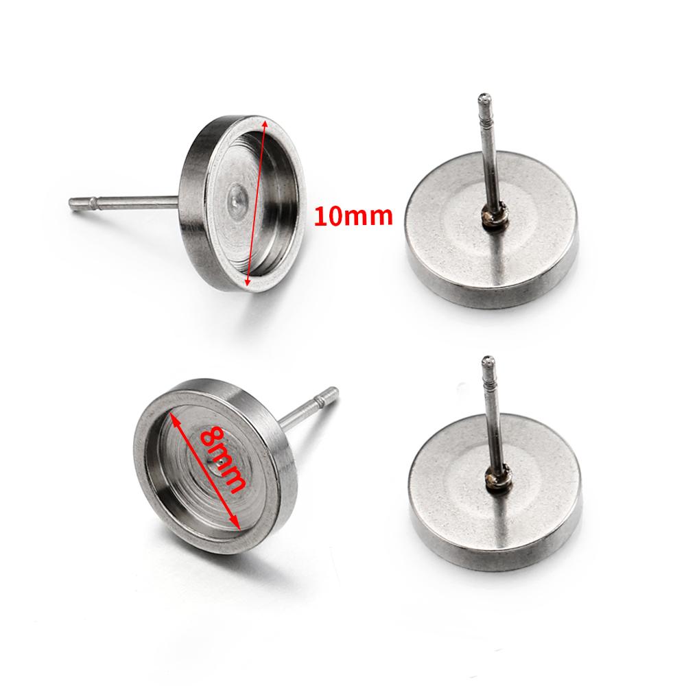 10 pezzi 6/8/10mm Acciaio Inossidabile Orecchini a Perno Vassoio Base per Orecchini Cabochon per Orecchini Gioielli Fai da Te Accessori per Orecchie