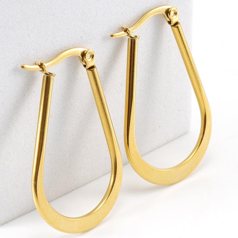 European & American 18K Titanium Steel Water Drop Snap Hoop Earrings for Women
