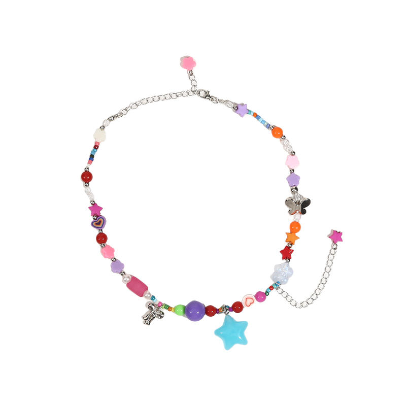 Cartoon Jewelry Candy Pendant Necklace Colourful Irregular Collar Bone Chain Star Cute Clavicle Chain Women