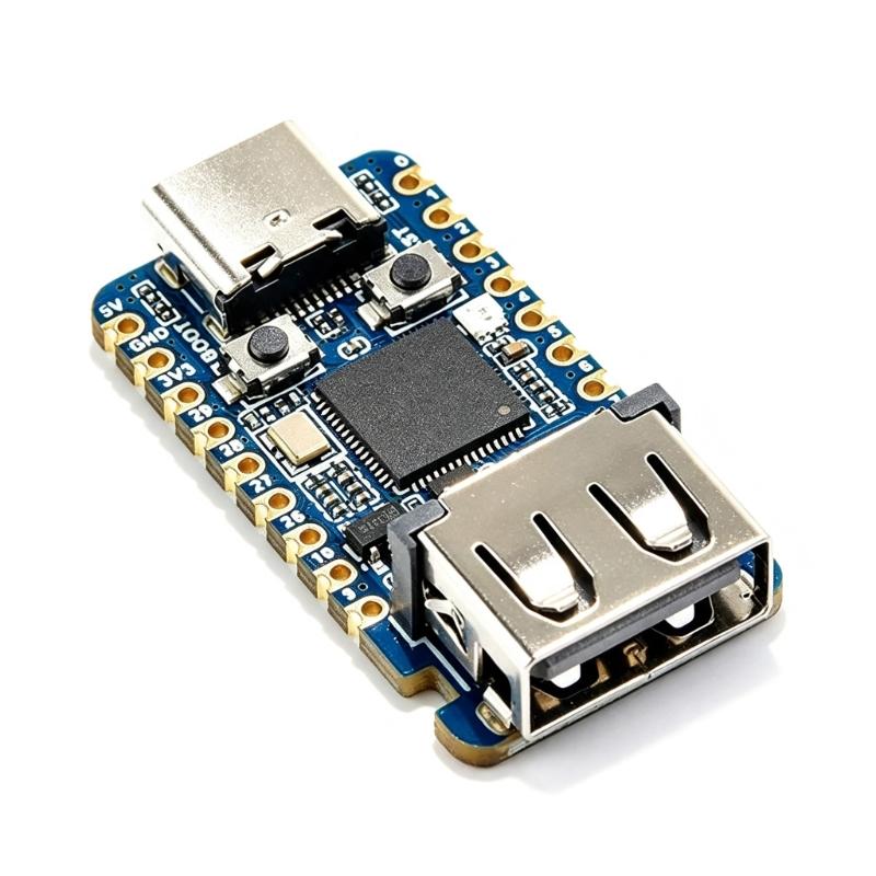 USB Type C Microcontroller Development Board Circuit Card with P2350 Chip, USB-A Extension Port, 15 GPIO Lines, Stated 2 Megabyte Flash and 33 X 17.5