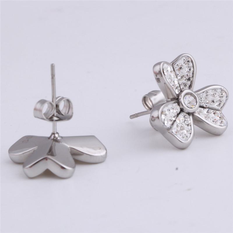 Stainless Steel Earrings with Zircon Flowers Female Crystal from Austrian Sweet Temperament Fine Jewelry Women