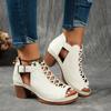 Summer Cross Roman Gladiator Elegant Thick Heel Wedge Sandals