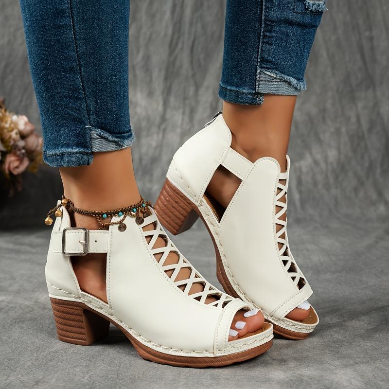 Summer Cross Roman Gladiator Elegant Thick Heel Wedge Sandals