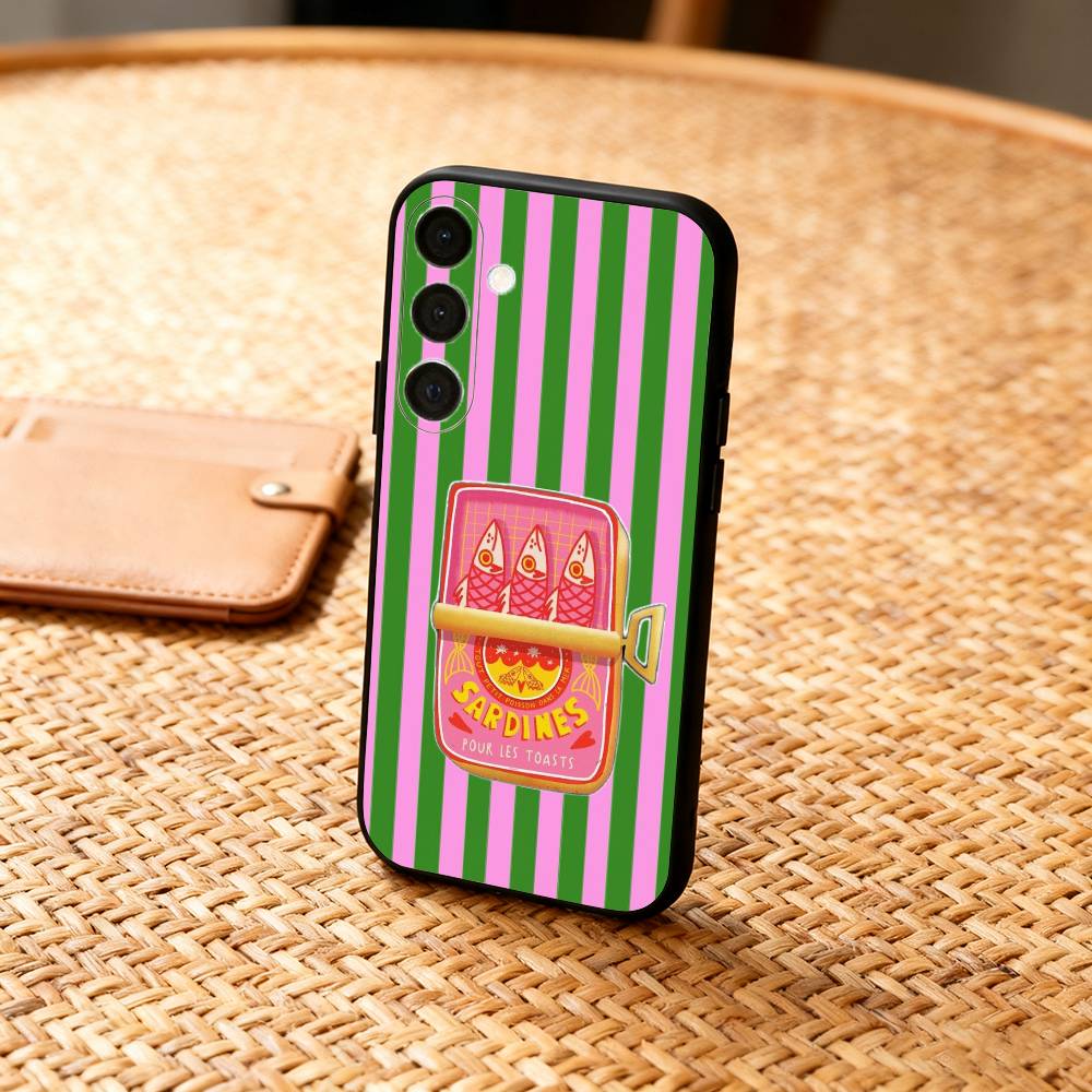 V-Vintage Canned Sardines Phone Case For Samsung A73,72,71,53,52,51,22,91,80, Soft Black Cover