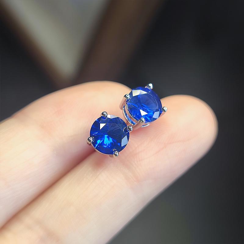 

Імітація дренажу Смарагдові круглі сережки-пусети Жіночність Високий блиск Замовлення клієнта 7 мм Сережки з блакитного каменю на чотирьох лапках