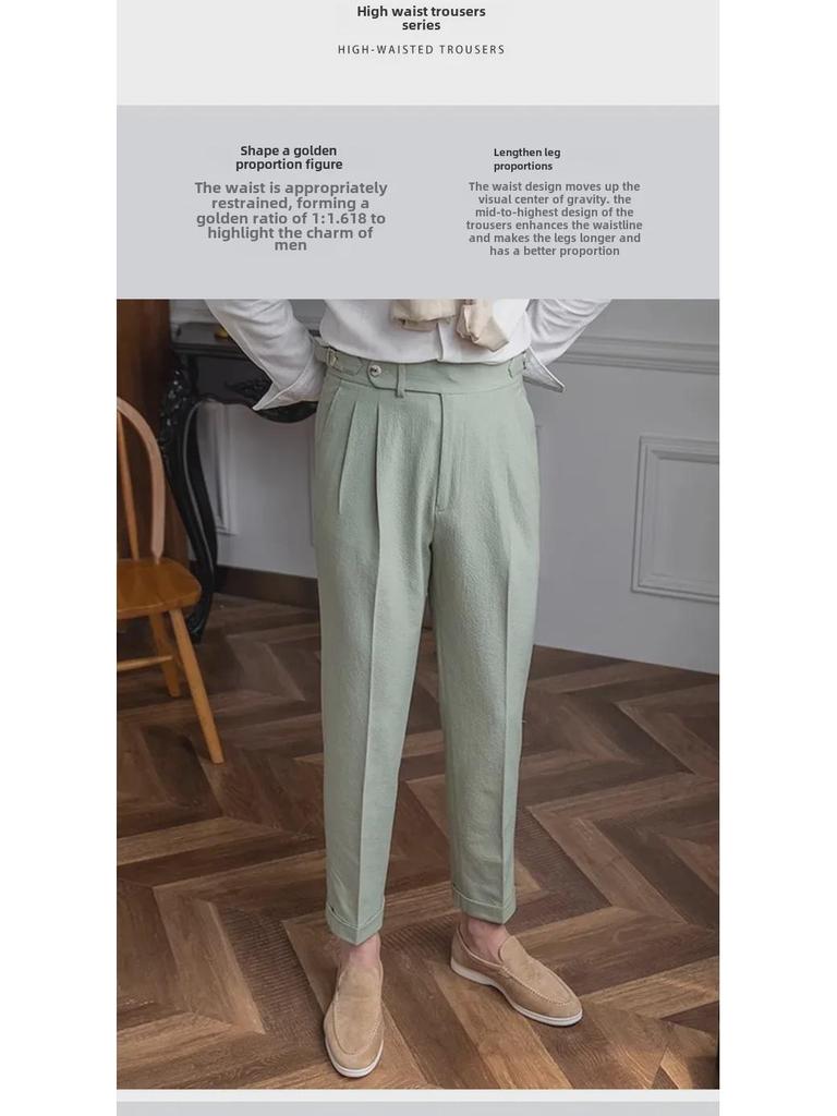 2024 Men's Summer High-Waist Straight Casual British Retro Trousers