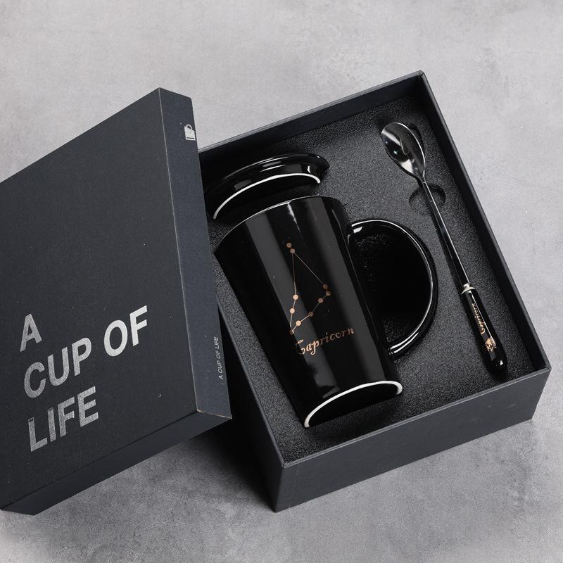 12 Twelve Constellation Ceramic Cups, Water Cups, Gift Box Set, Coffee Cup With Lid Spoon