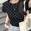 Polka Dot Short-sleeved T-shirt for Women's Summer New Design Slim Round Neck Straight Shoulder Slim Short Top